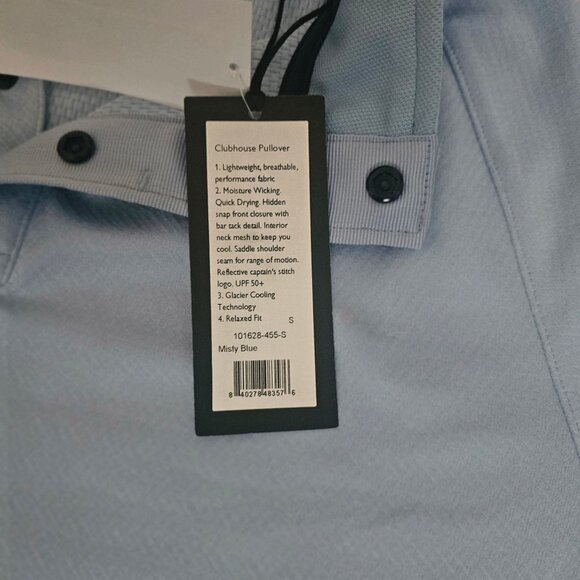 Rhone Clubhouse Pullover Long Sleeve Polo Shirt, Misty Blue Men's Size Small NWT - Picture 9 of 10